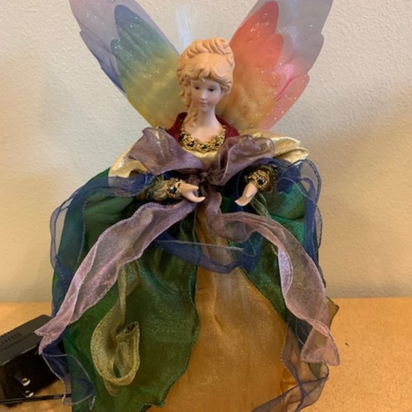 Vintage 2000 12" White Fibre Optic Angle Porcelain Tree Topper Original Box - Picture 2 of 10